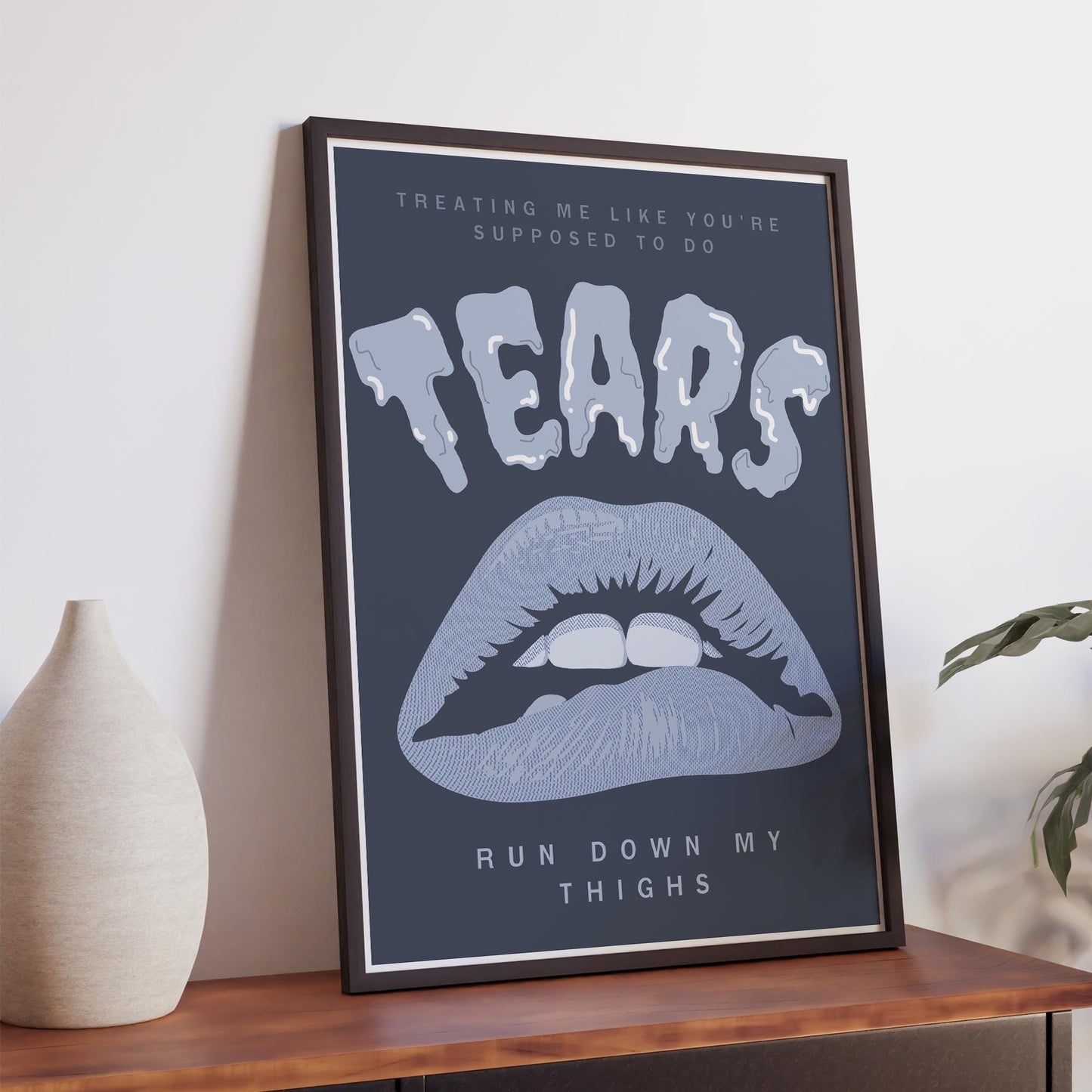 Music Poster: Tears Run Down My Thighs - Lips & Horror Typography | Pop Lyric-Inspired Print | Music Wall Art |  | Girly Home Decor