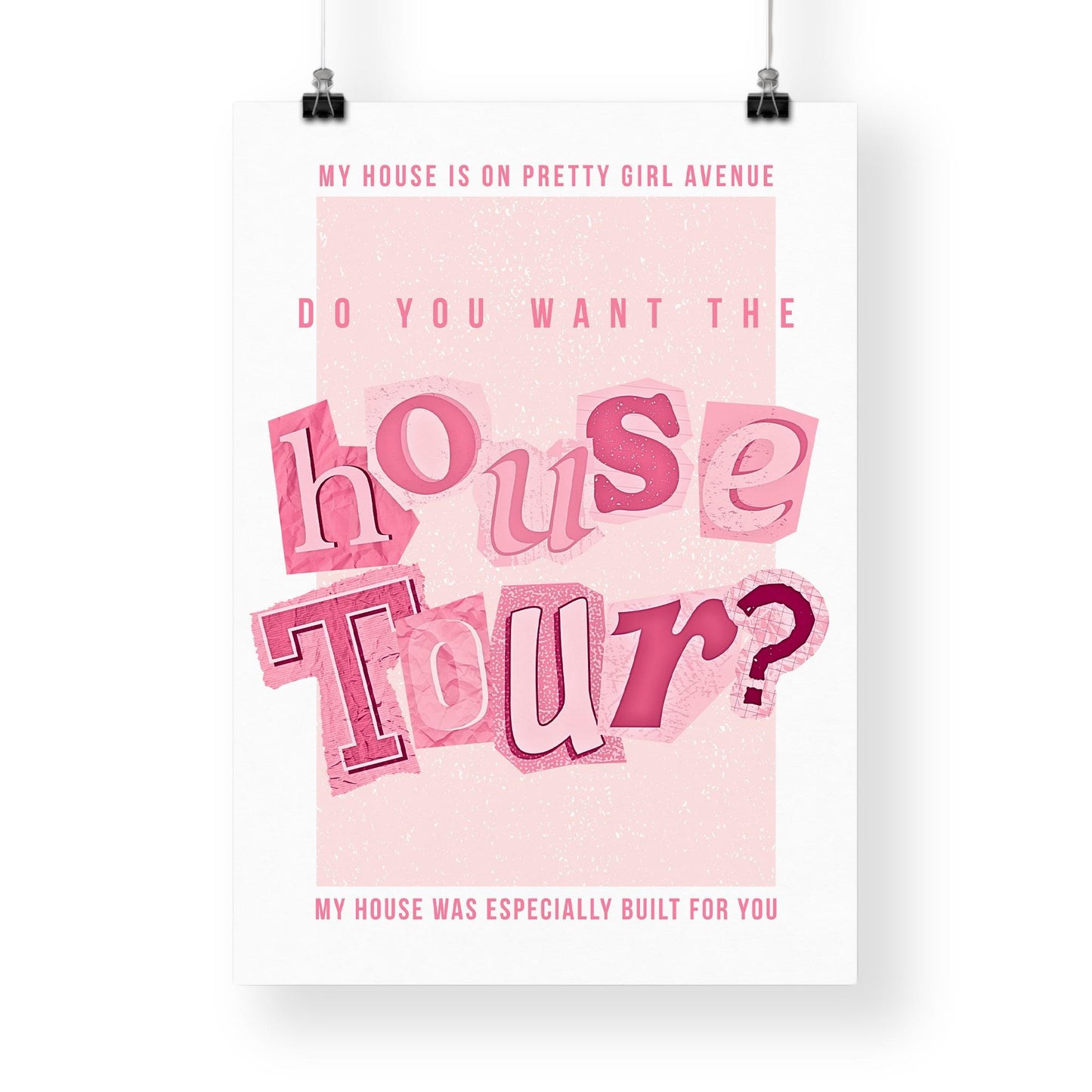 House Tour Lyric Inspired Collage Poster  Aesthetic Pink Music Quote Wall Art Print for Bedroom, Kitchen & Living Room