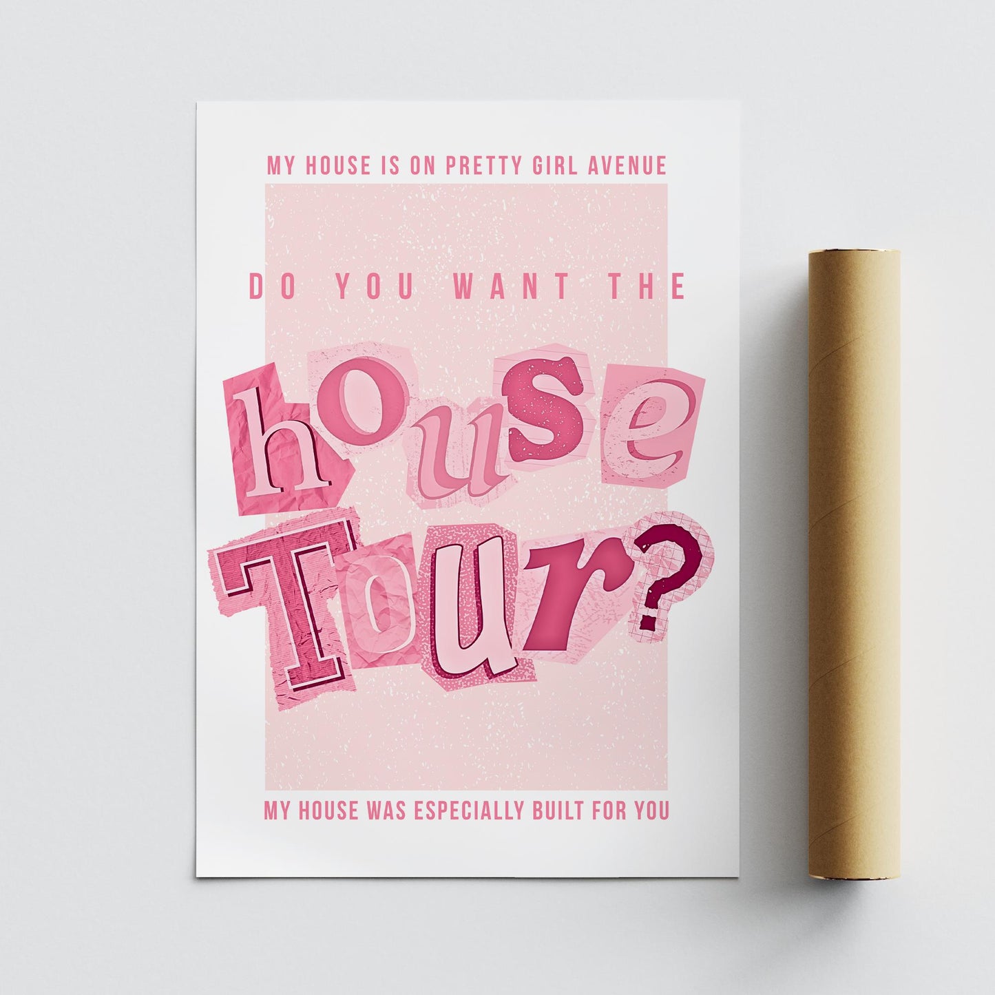 House Tour Lyric Inspired Collage Poster  Aesthetic Pink Music Quote Wall Art Print for Bedroom, Kitchen & Living Room