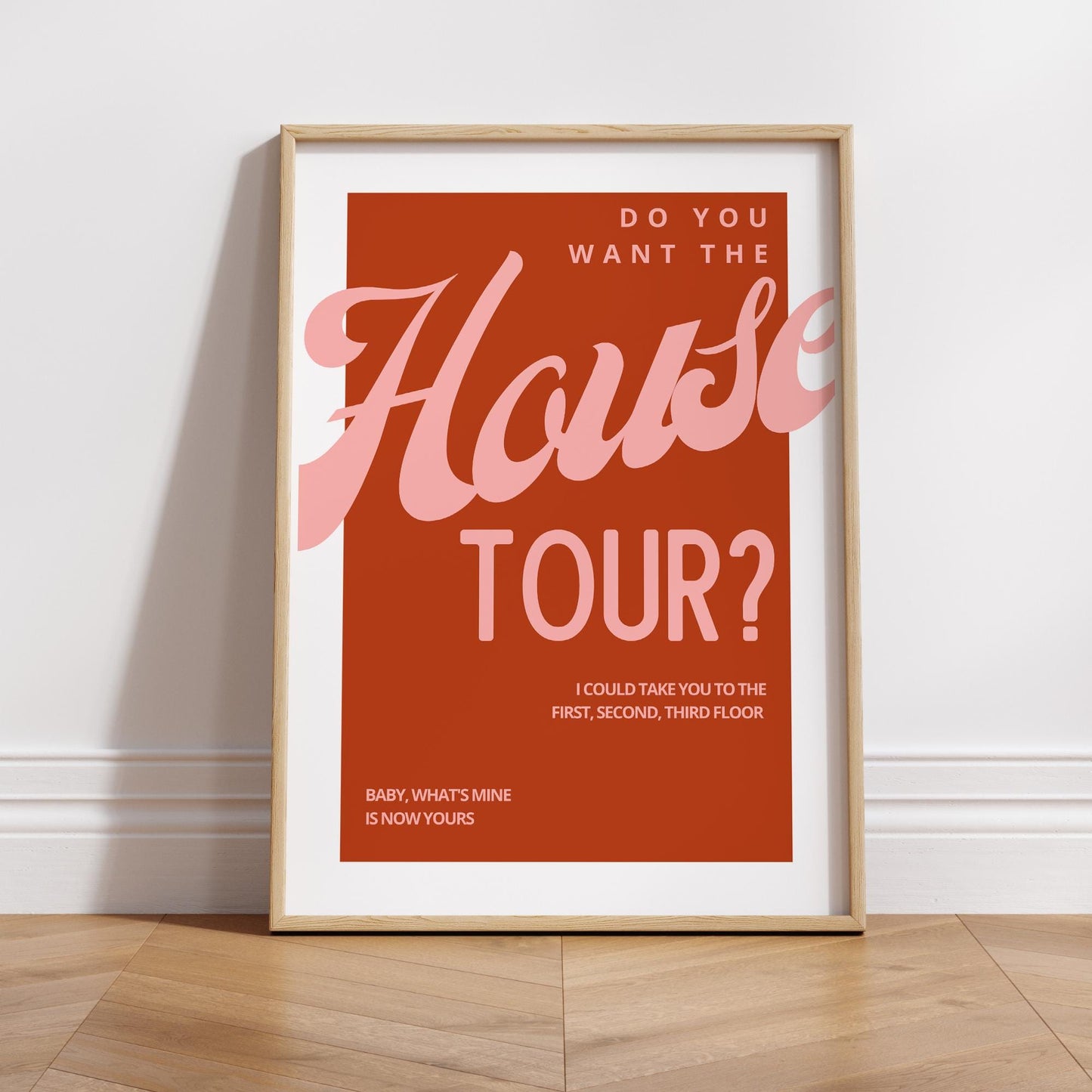 House Tour Minimalist Poster  Bold Rust Red Lyric Inspired Wall Art Print | Modern Typography Poster for Bedroom, Kitchen & Living Room