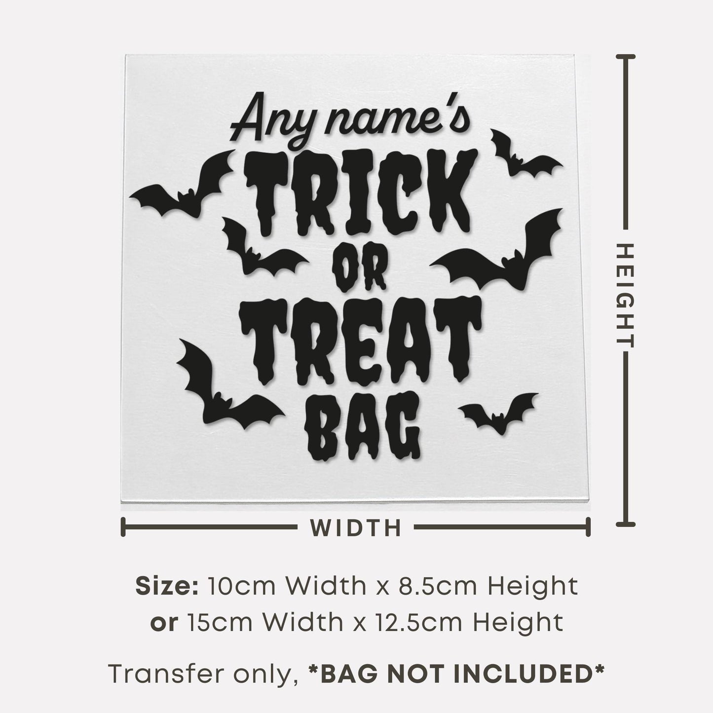 Personalised Trick or Treat Bag Iron On Vinyl Transfer  Custom Halloween Heat Transfer with Bats   DIY Halloween Tote Bag Decoration