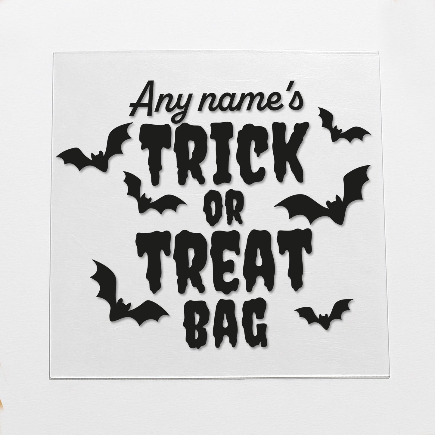 Personalised Trick or Treat Bag Iron On Vinyl Transfer  Custom Halloween Heat Transfer with Bats   DIY Halloween Tote Bag Decoration