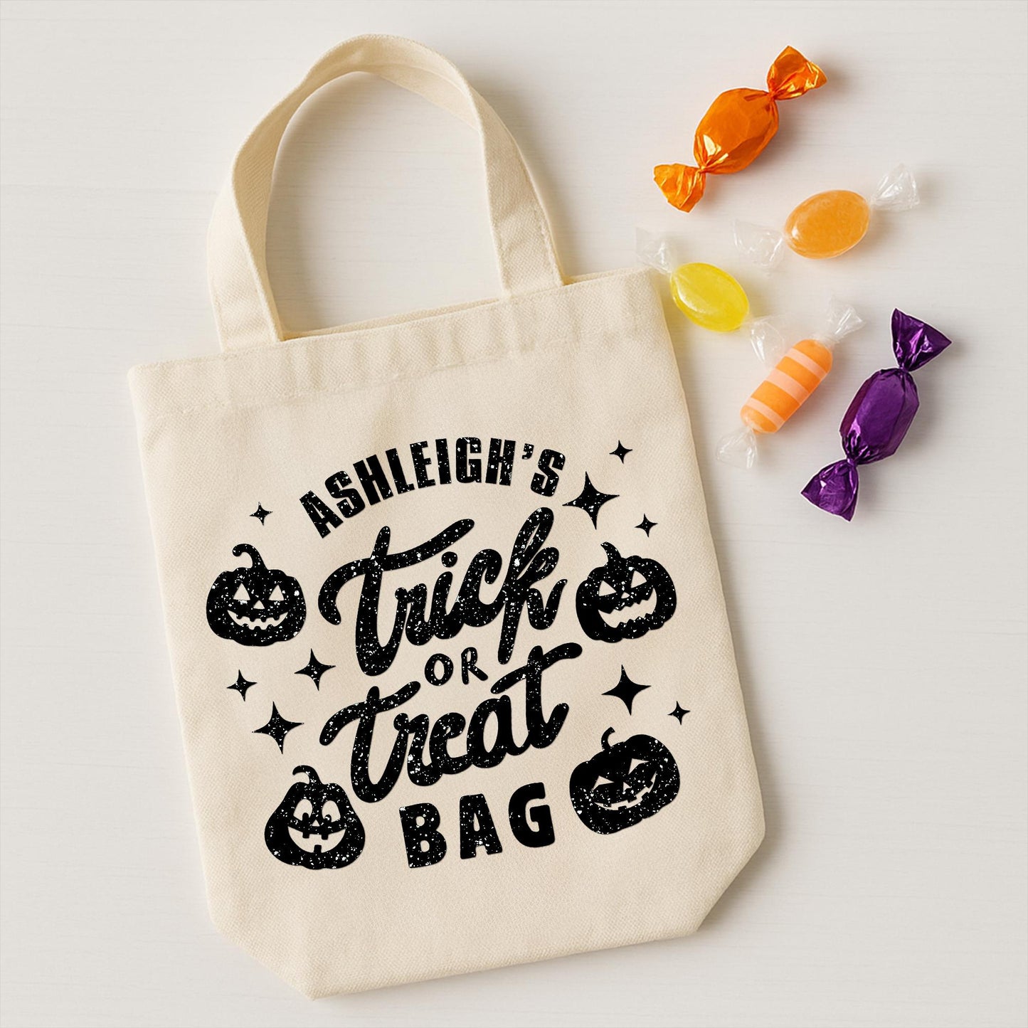 Personalised Pumpkin Trick or Treat Bag Iron On Vinyl Transfer  Custom Halloween Heat Transfer  DIY Halloween Sweet Bag Decoration