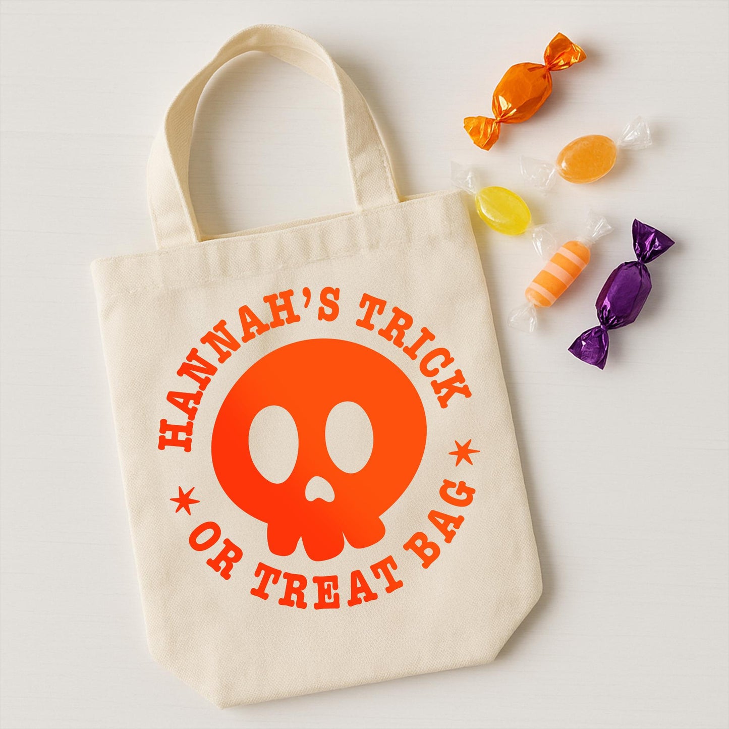 Personalised Skull Trick or Treat Bag Iron On Vinyl Transfer  Custom Halloween Heat Transfer  DIY Halloween Sweet Bag Decoration