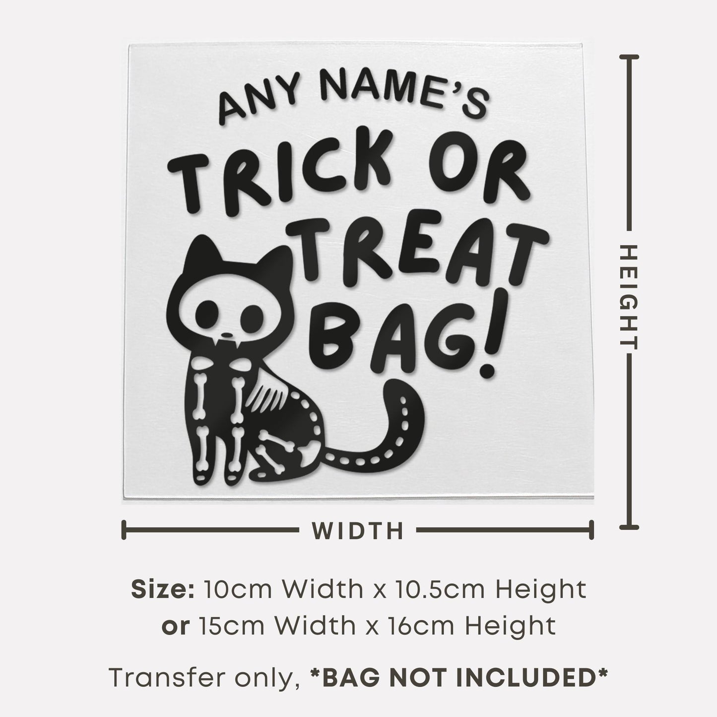 Personalised Spooky Cat Trick or Treat Bag Iron On Vinyl Transfer  Custom Halloween Heat Transfer  DIY Halloween Sweet Bag Decoration