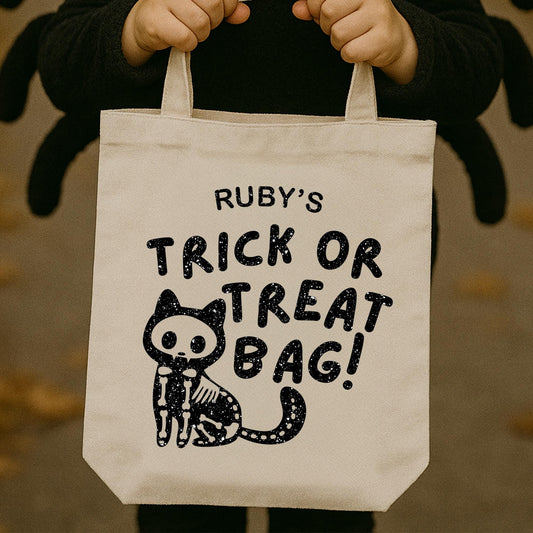 Personalised Spooky Cat Trick or Treat Bag Iron On Vinyl Transfer  Custom Halloween Heat Transfer  DIY Halloween Sweet Bag Decoration