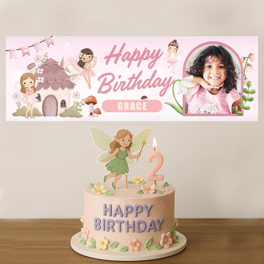 Personalised Fairy Birthday Banner with Photo & Name  Girls Birthday Party Decoration | Magic Theme | Party Decor for Kids