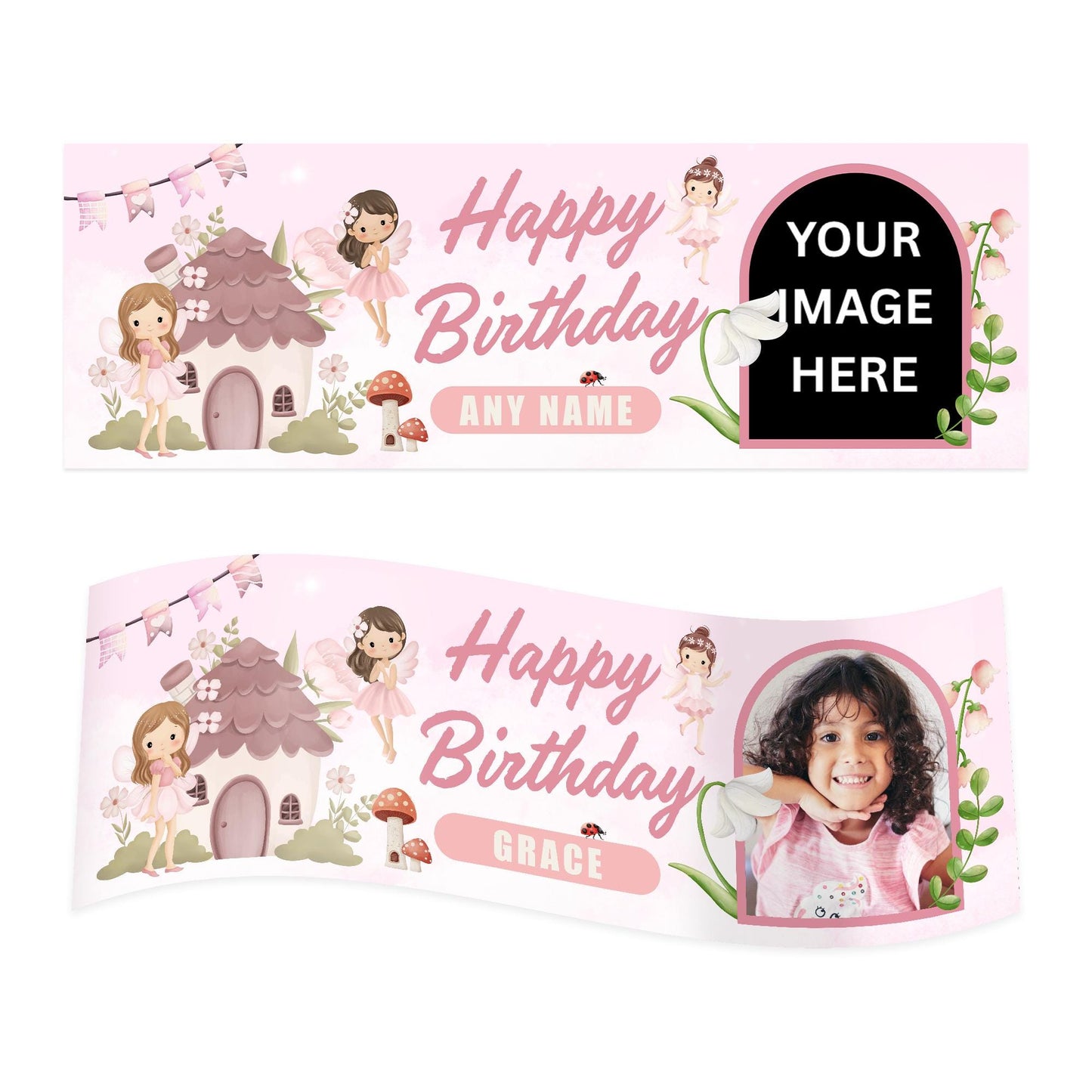 Personalised Fairy Birthday Banner with Photo & Name  Girls Birthday Party Decoration | Magic Theme | Party Decor for Kids
