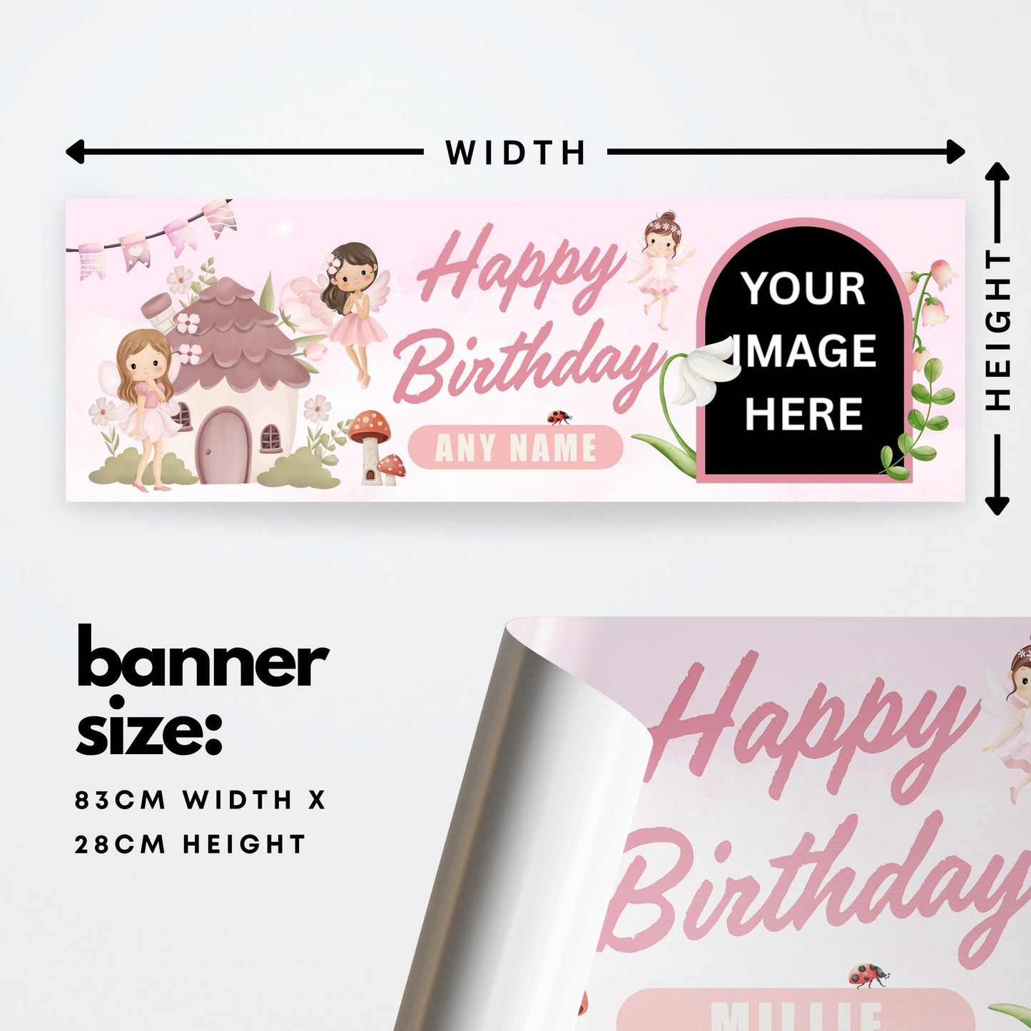 Personalised Fairy Birthday Banner with Photo & Name  Girls Birthday Party Decoration | Magic Theme | Party Decor for Kids