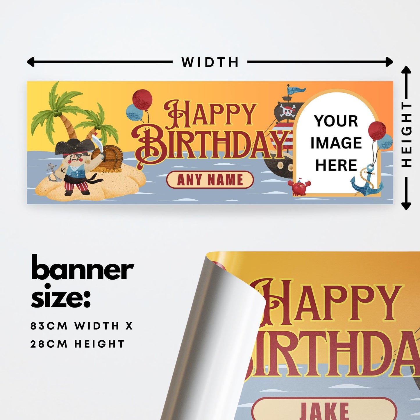 Personalised Pirate Birthday Banner with Photo & Name  Girls Birthday Party Decoration | Pirate Theme | Party Decor for Kids