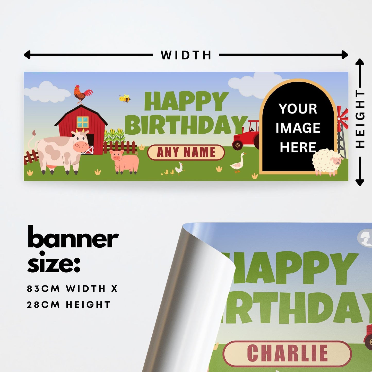 Personalised Farm Birthday Banner with Photo & Name  Kids Birthday Party Decoration | Farm Animals | Barnyard Theme | Party Decor for Kids