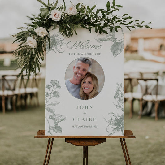 Personalised Wedding Photo Print  Sage Floral Elegant Style Custom Poster  Wedding Reception Decor or Engagement Party Decoration