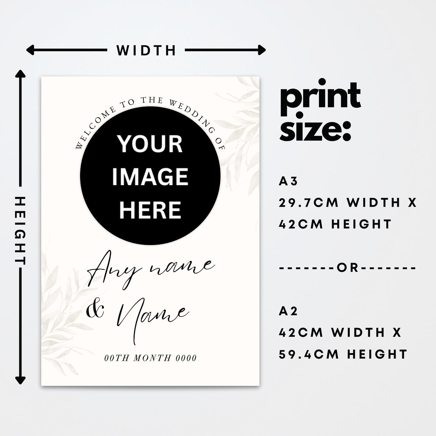 Personalised Wedding Photo Print  Neutral Leaves Muted Style Custom Poster  Wedding Reception Decor or Engagement Party Decoration