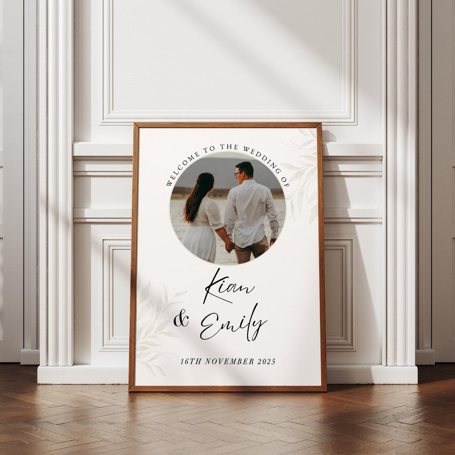 Personalised Wedding Photo Print  Neutral Leaves Muted Style Custom Poster  Wedding Reception Decor or Engagement Party Decoration