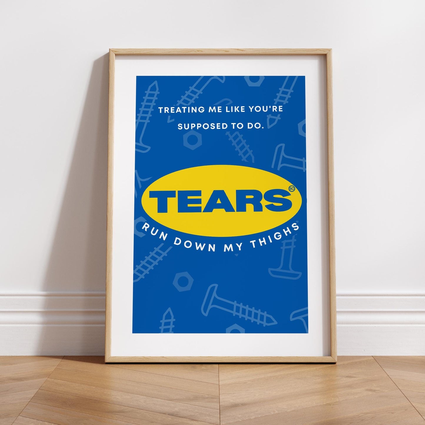 Music Poster: Tears Run Down My Thighs -  Blue & Yellow | Pop Lyric-Inspired Print | Music Wall Art | Song Quote Print | Girly Home Decor