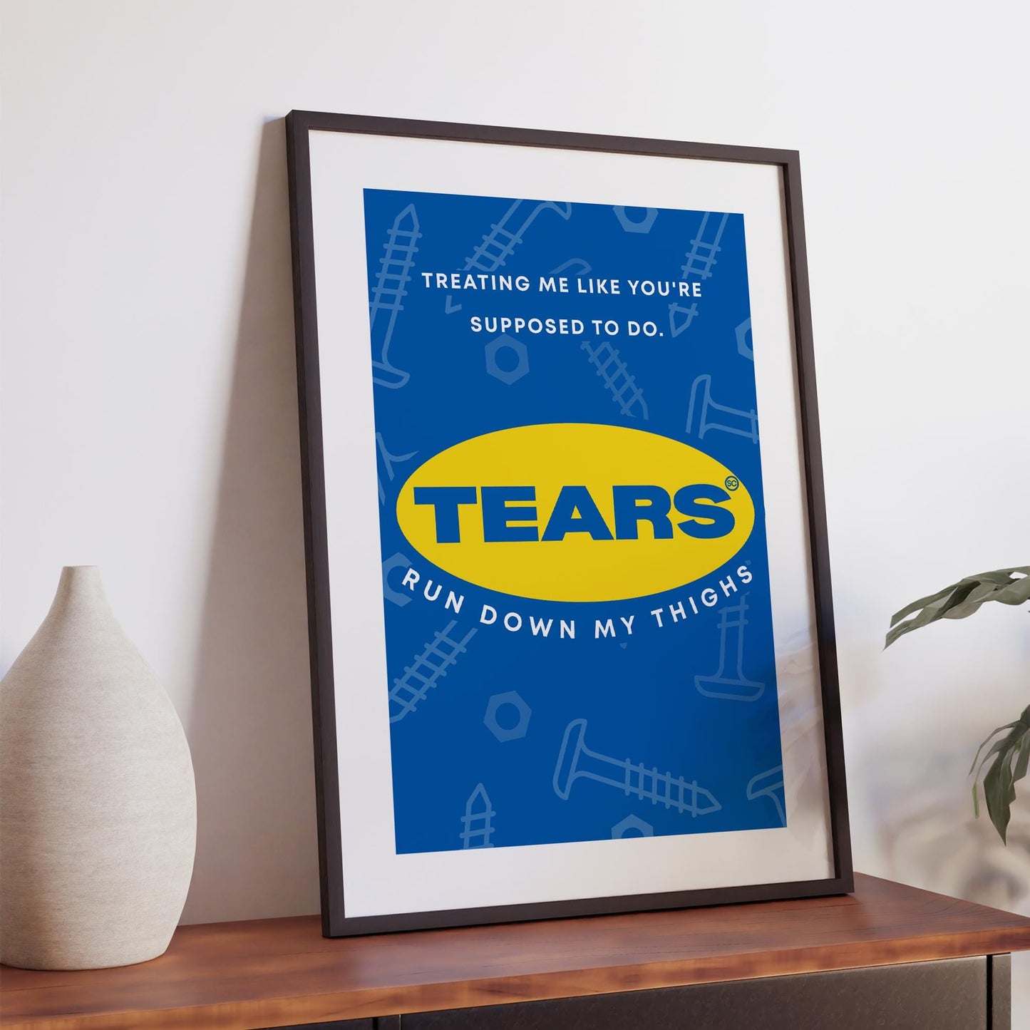 Music Poster: Tears Run Down My Thighs -  Blue & Yellow | Pop Lyric-Inspired Print | Music Wall Art | Song Quote Print | Girly Home Decor