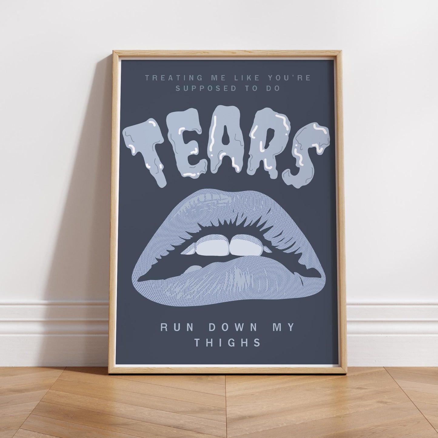 Music Poster: Tears Run Down My Thighs - Lips & Horror Typography | Pop Lyric-Inspired Print | Music Wall Art |  | Girly Home Decor