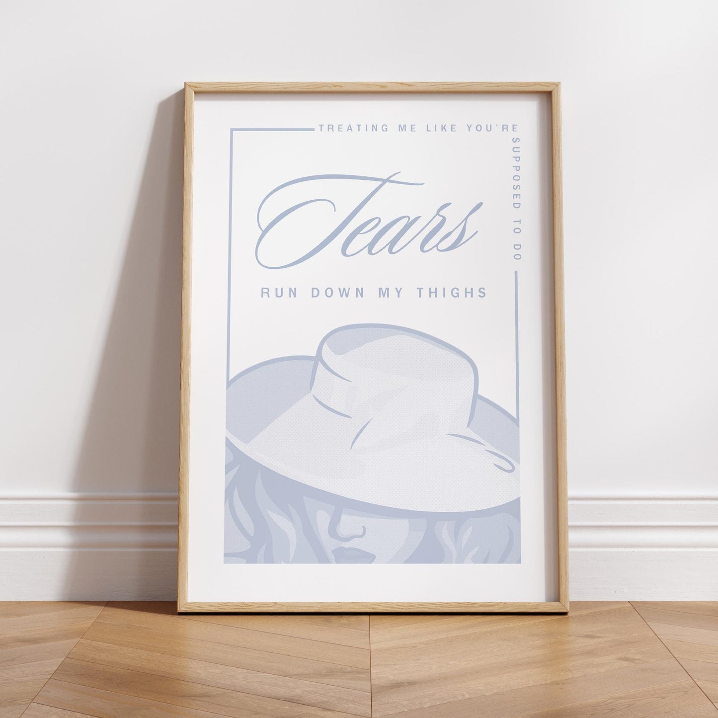 Music Poster: Woman Illustration - Tears Run Down My Thighs | Pop Lyric-Inspired Print | Music Wall Art | Girly Blue Home Decor | For Her
