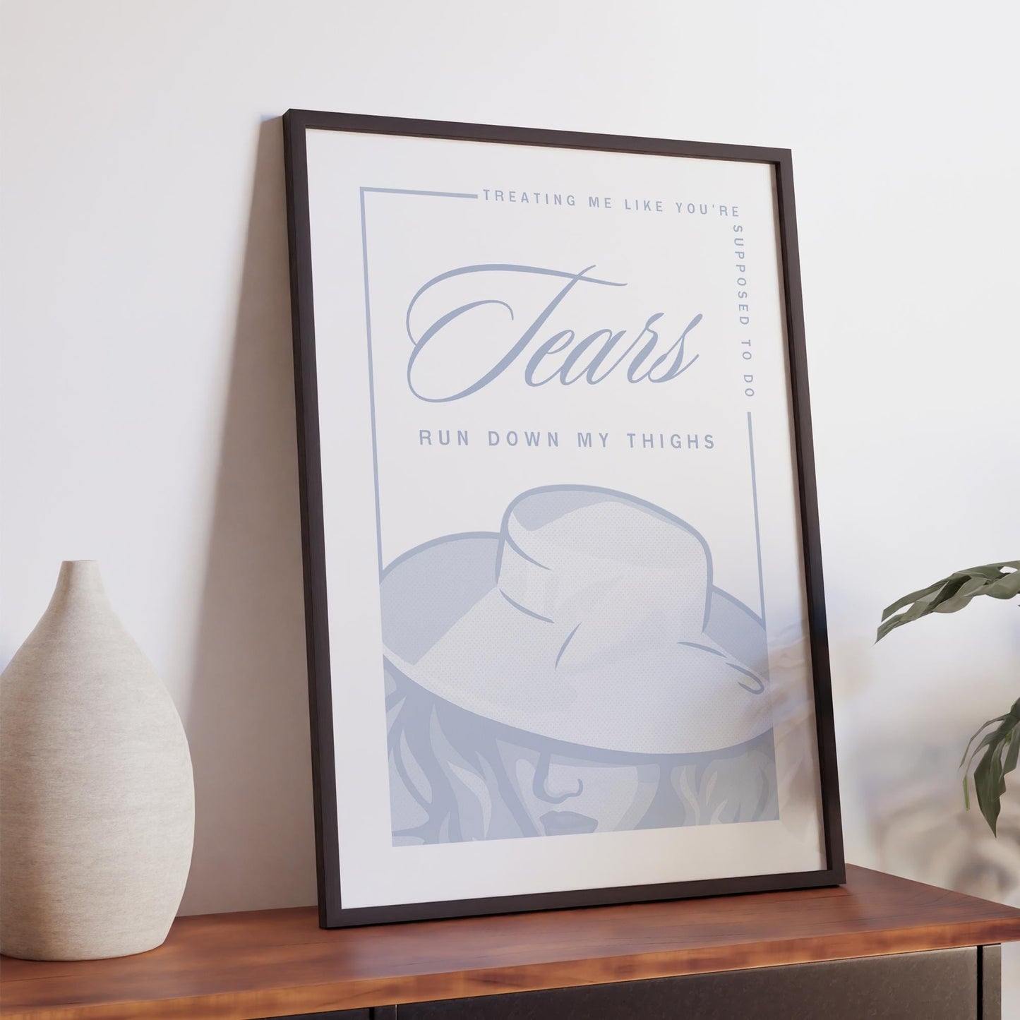 Music Poster: Woman Illustration - Tears Run Down My Thighs | Pop Lyric-Inspired Print | Music Wall Art | Girly Blue Home Decor | For Her