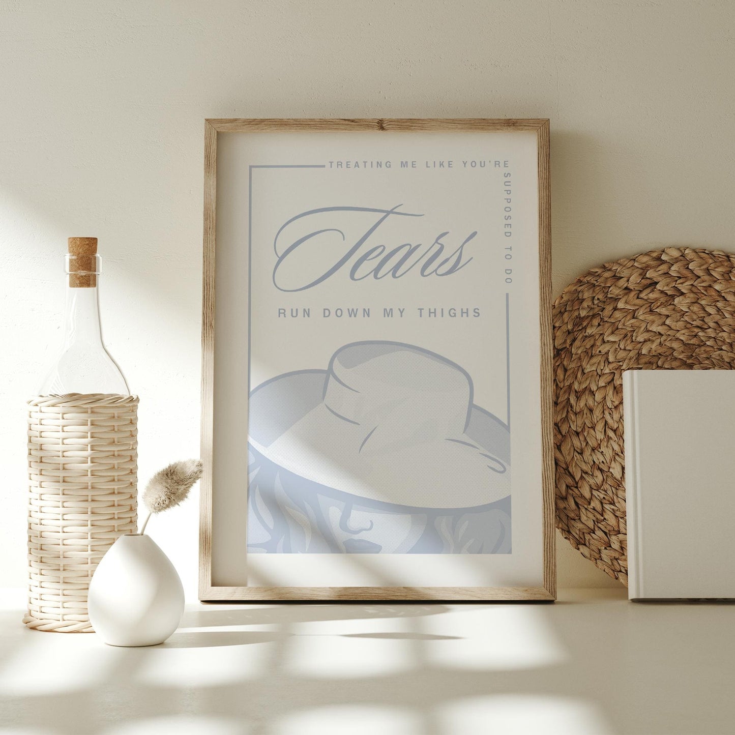 Music Poster: Woman Illustration - Tears Run Down My Thighs | Pop Lyric-Inspired Print | Music Wall Art | Girly Blue Home Decor | For Her