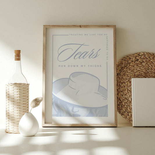Music Poster: Woman Illustration - Tears Run Down My Thighs | Pop Lyric-Inspired Print | Music Wall Art | Girly Blue Home Decor | For Her