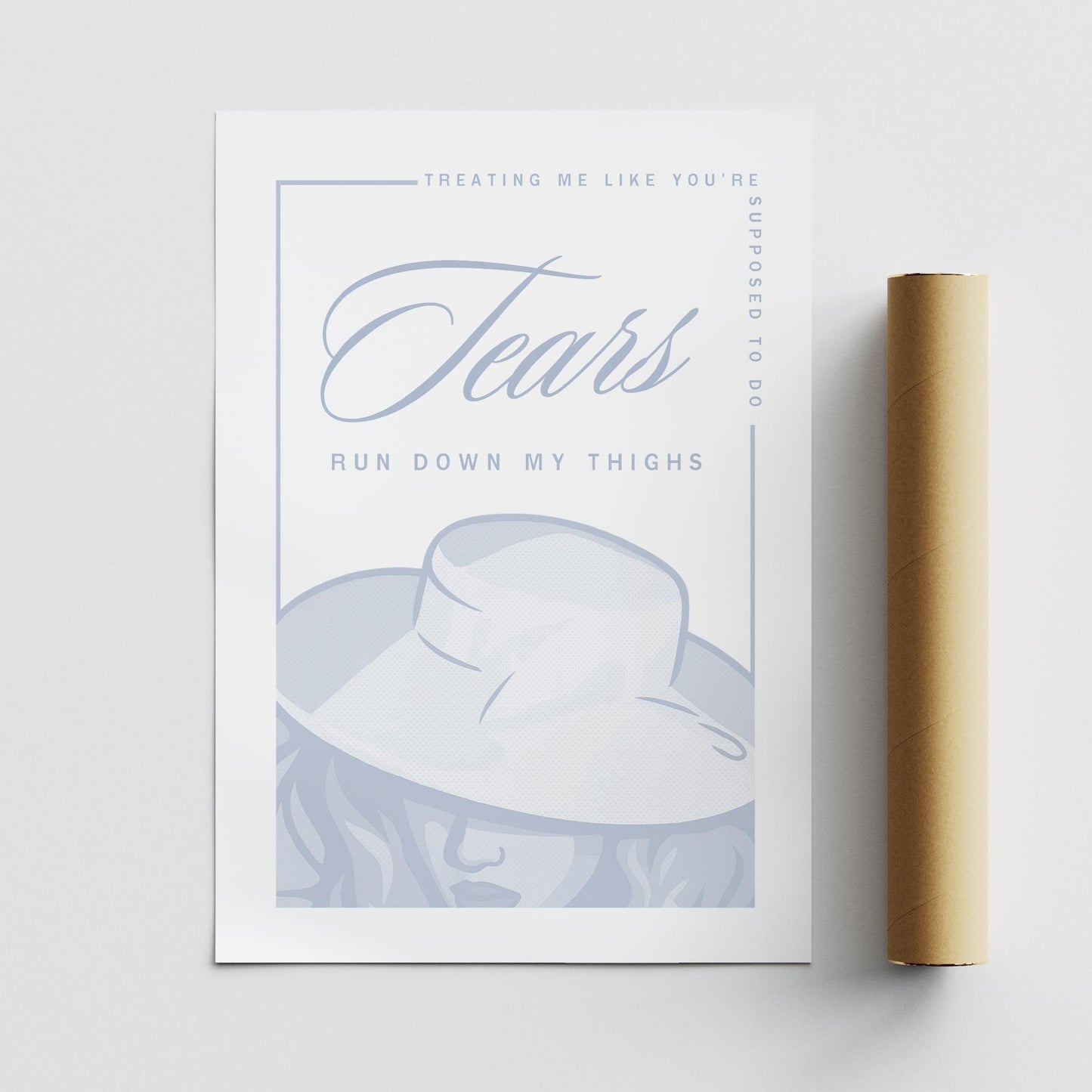 Music Poster: Woman Illustration - Tears Run Down My Thighs | Pop Lyric-Inspired Print | Music Wall Art | Girly Blue Home Decor | For Her