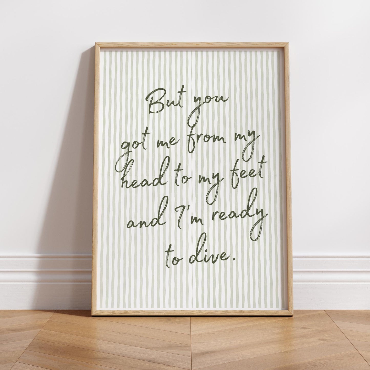 Lyric-Inspired Dive Print  Striped Handwritten Typography Wall Art, Muted Music Poster, Modern Cosy Green Home Decor for Music Lover