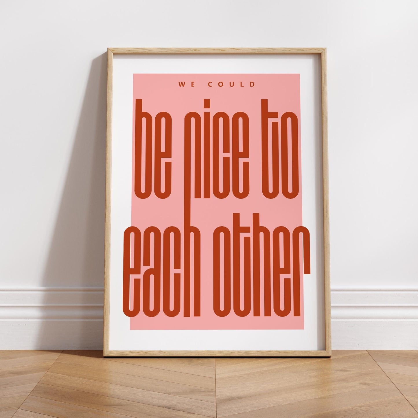 Nice to Each Other Lyric-Inspired Poster 1: Modern Bold Typography in Red & Pink  Contemporary Music Wall Art, Home Decor for Music Lover