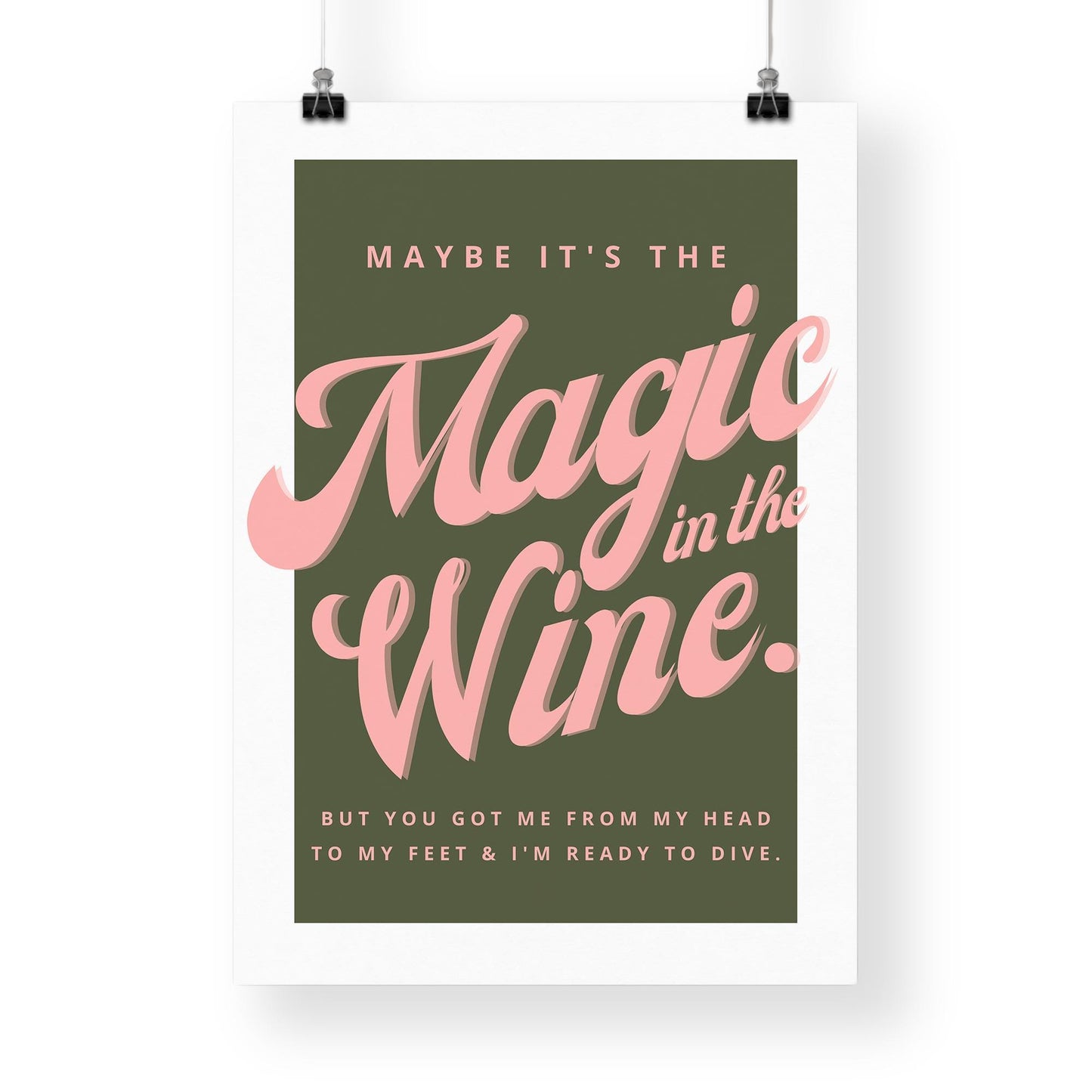 Lyric-Inspired Poster  Retro Pink & Green Typography Music PrintMagic in the Wine: Graphic Modern Wall Art Home Decor for Music Lover