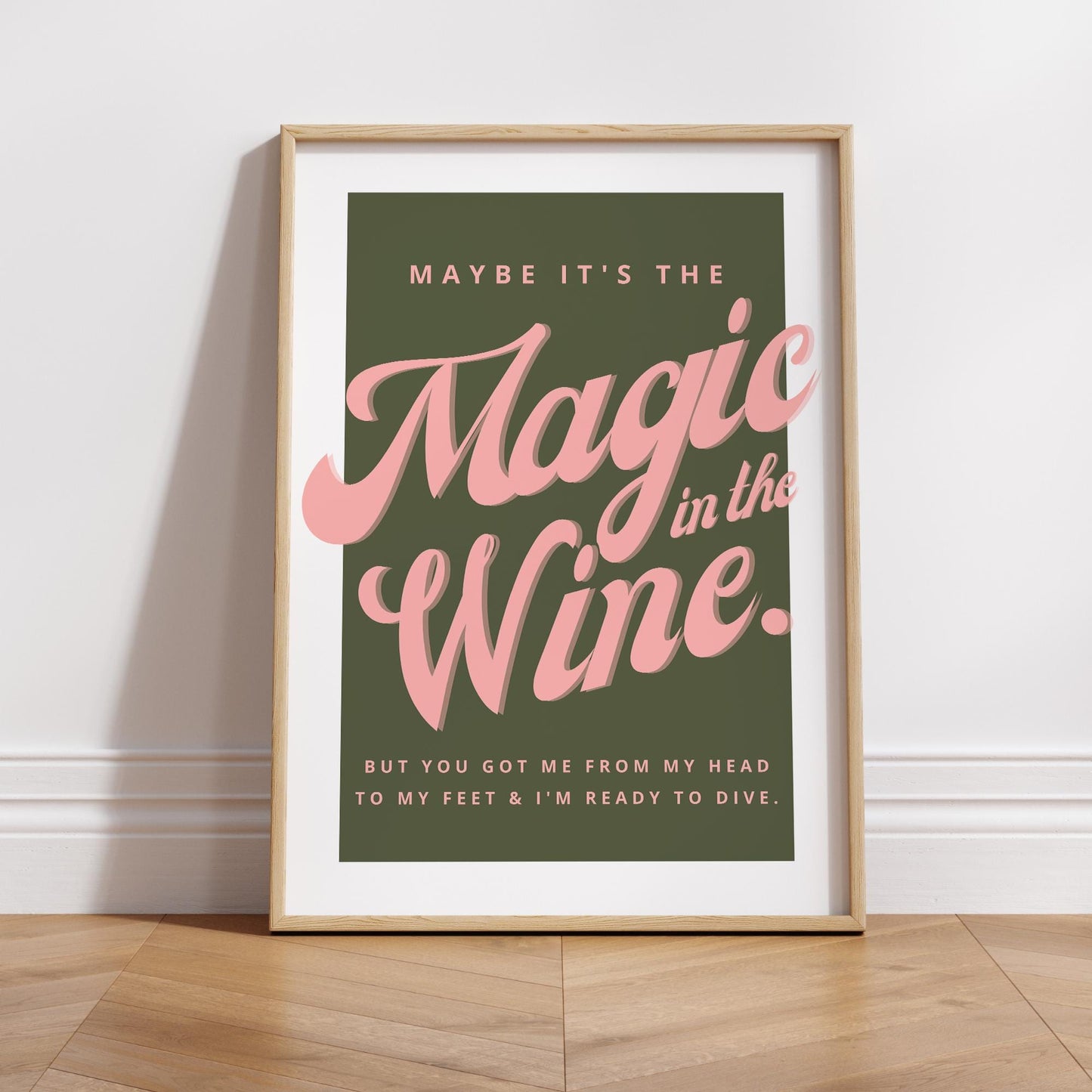 Lyric-Inspired Poster  Retro Pink & Green Typography Music PrintMagic in the Wine: Graphic Modern Wall Art Home Decor for Music Lover
