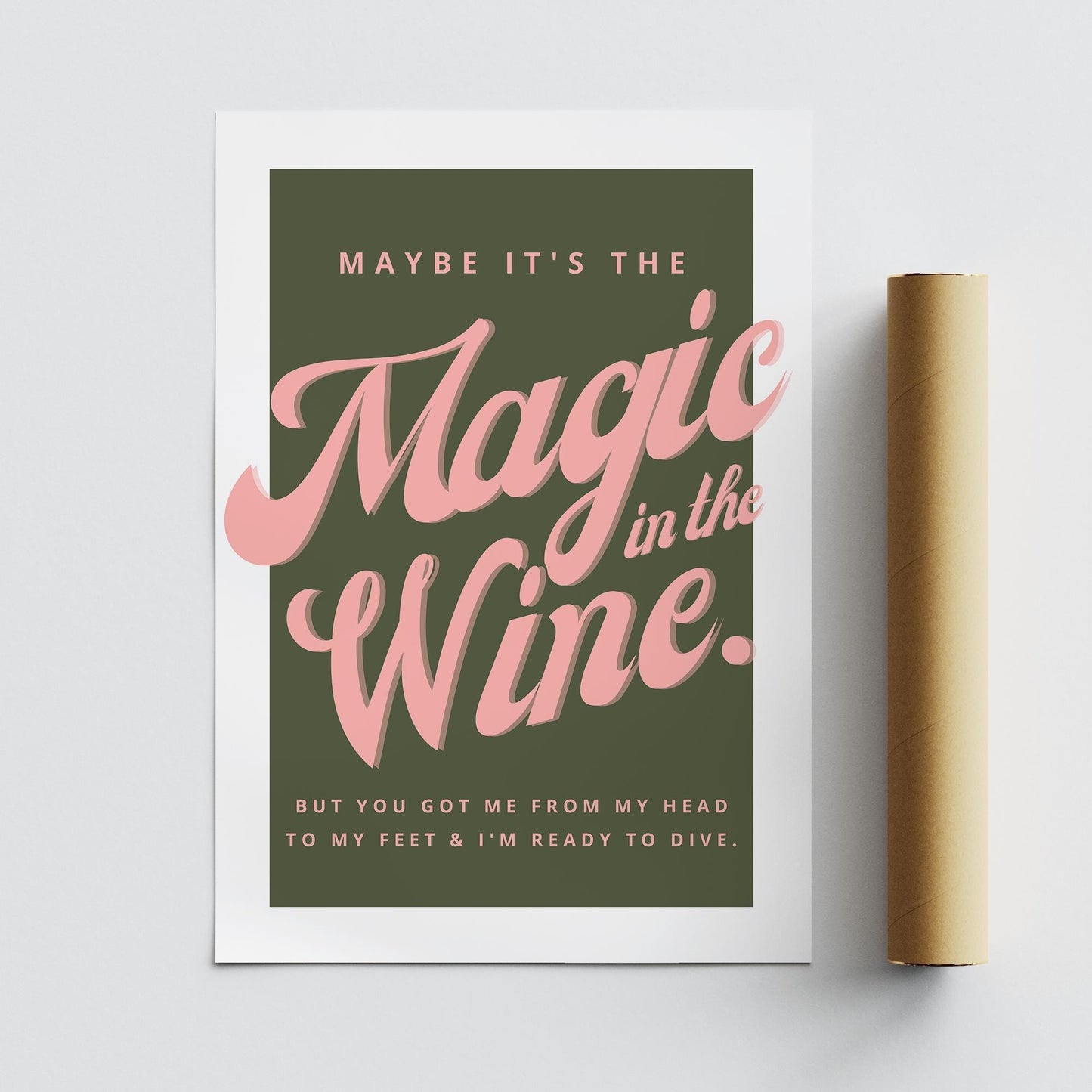 Lyric-Inspired Poster  Retro Pink & Green Typography Music PrintMagic in the Wine: Graphic Modern Wall Art Home Decor for Music Lover