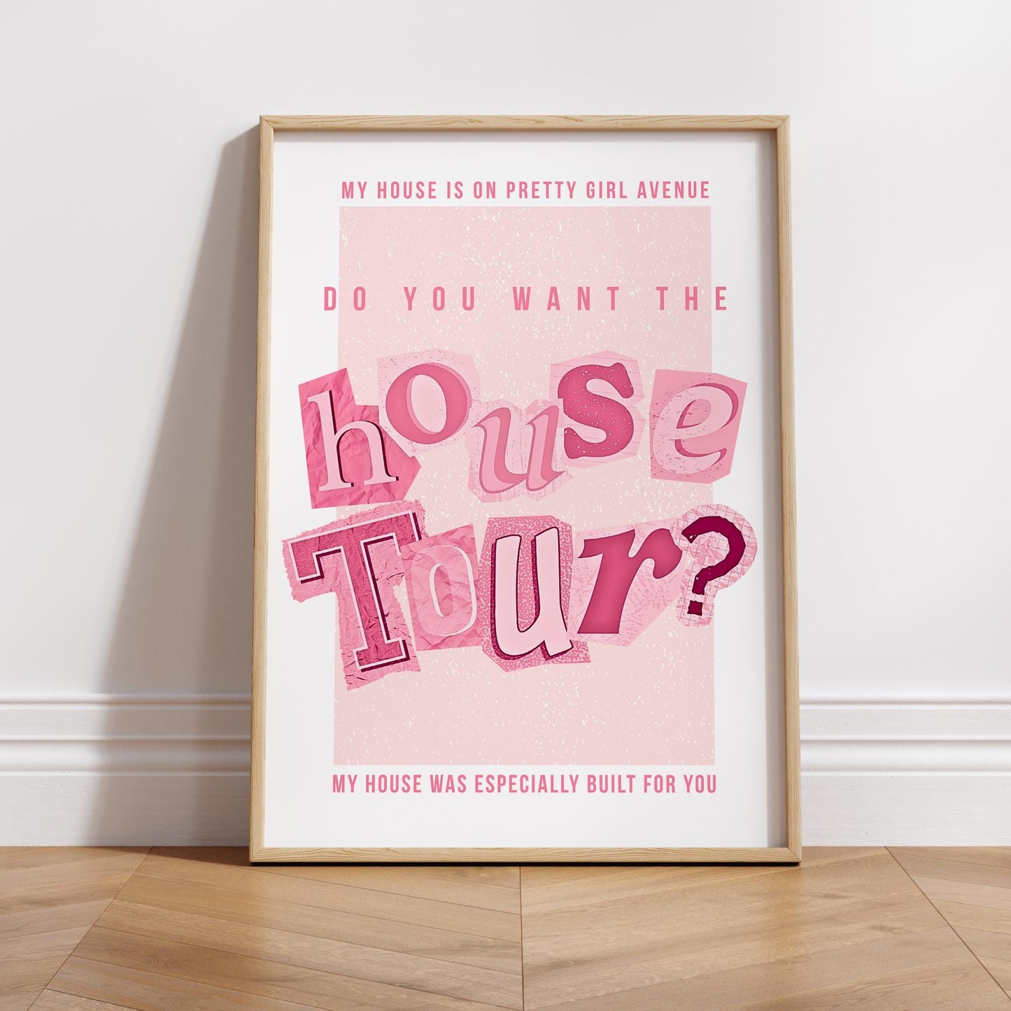 House Tour Lyric Inspired Collage Poster  Aesthetic Pink Music Quote Wall Art Print for Bedroom, Kitchen & Living Room