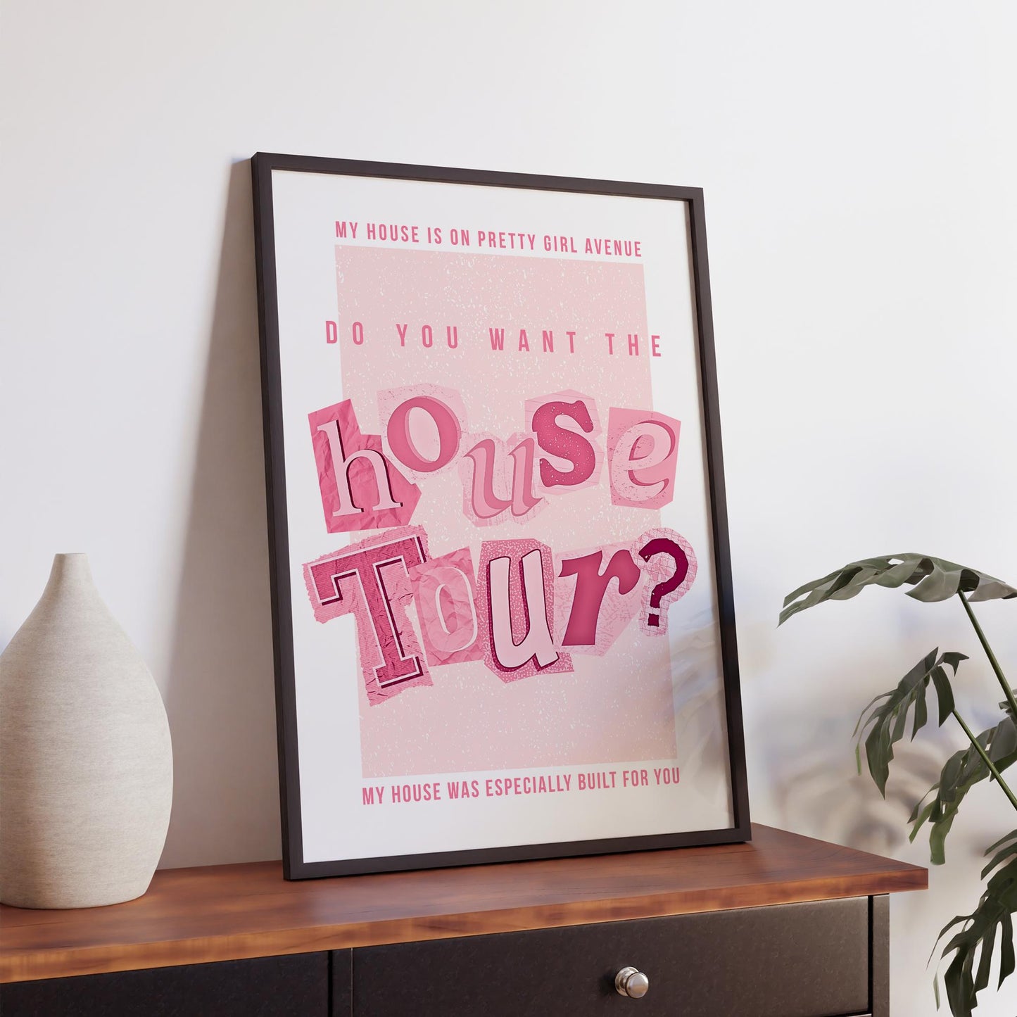 House Tour Lyric Inspired Collage Poster  Aesthetic Pink Music Quote Wall Art Print for Bedroom, Kitchen & Living Room