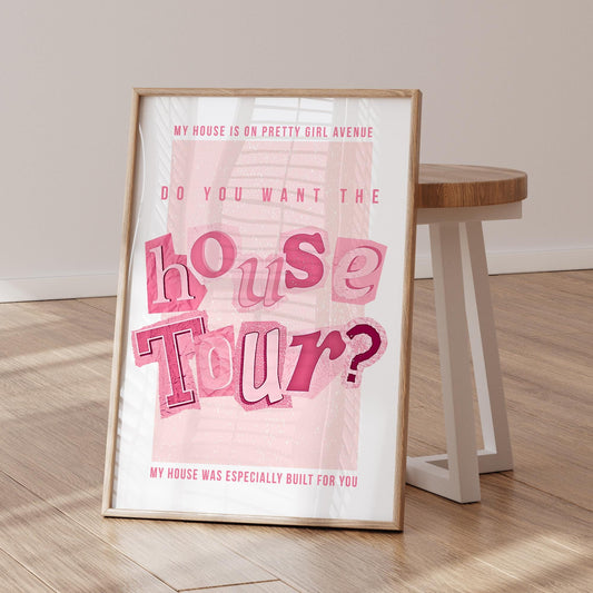 House Tour Lyric Inspired Collage Poster  Aesthetic Pink Music Quote Wall Art Print for Bedroom, Kitchen & Living Room