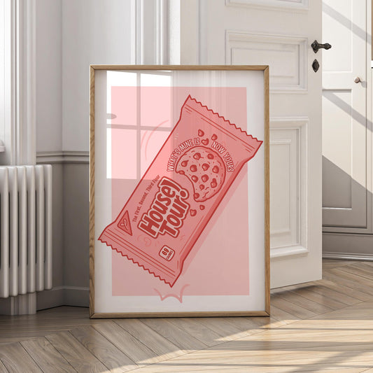 House Tour Cookie Wrapper Inspired Poster  Retro Pop Art Lyric Print | Fun Pink Wall Art for Bedroom, Kitchen & Living Room