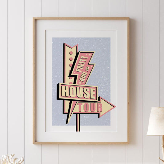 House Tour Retro Motel Sign Poster  Vintage Lyric Inspired Wall Print | Neon Sign Style Artwork for Bedroom, Kitchen & Living Room