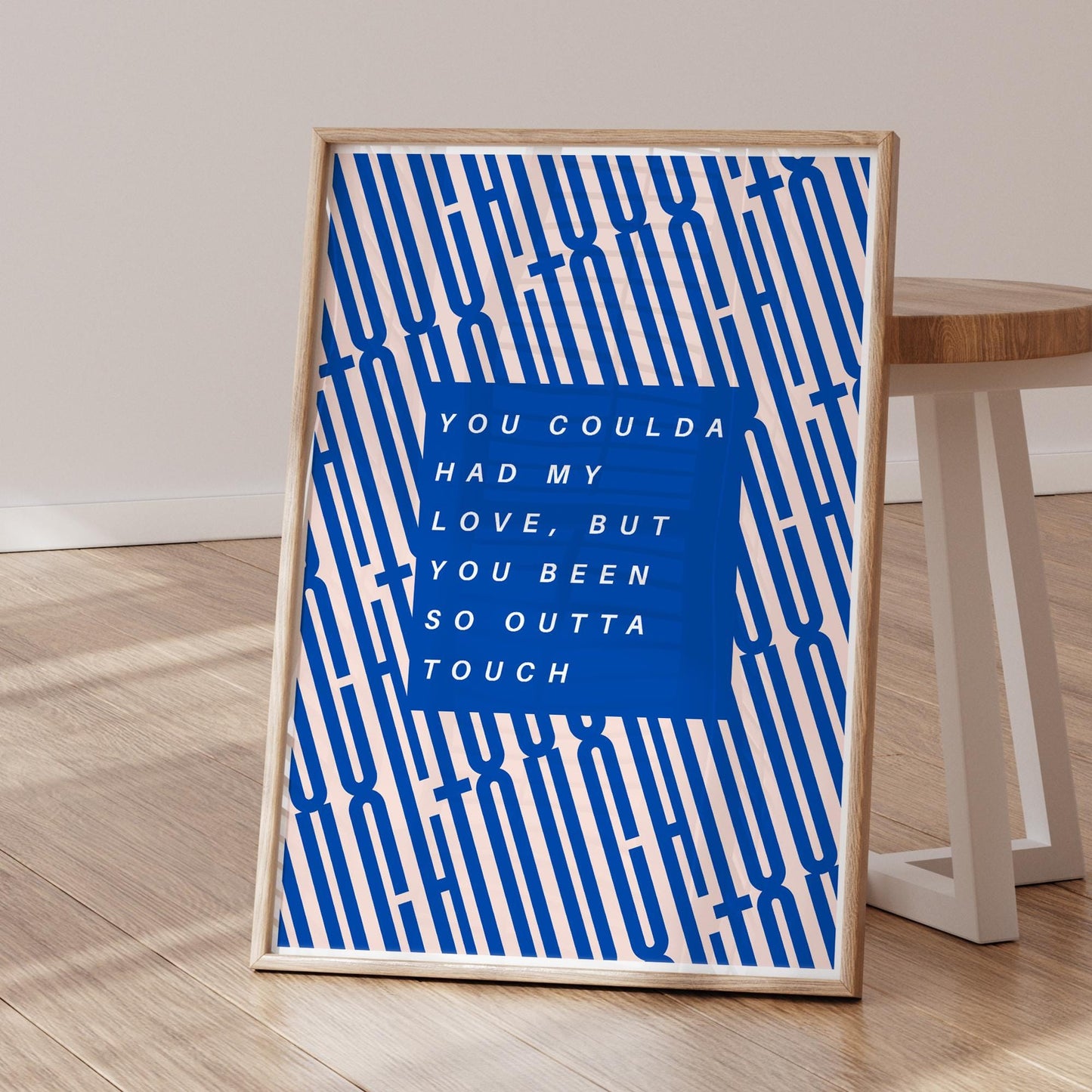 K-Pop Lyric Inspired Poster  OuttaTouch 1: Bold Blue Typography Print, Graphic Modern Wall Art, Song Quote Home Decor for Music Lover