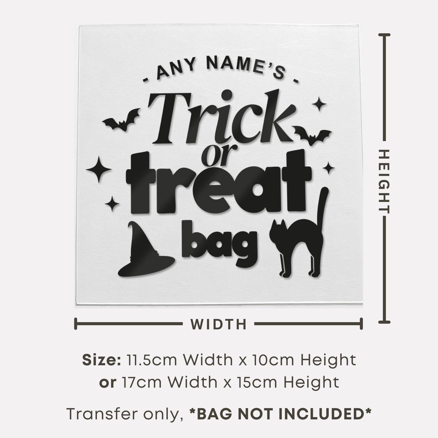 Personalised Trick or Treat Bag Iron On Vinyl Transfer  Custom Halloween Cat & Witch Hat Heat Transfer  DIY Halloween Sweet Bag Decoration