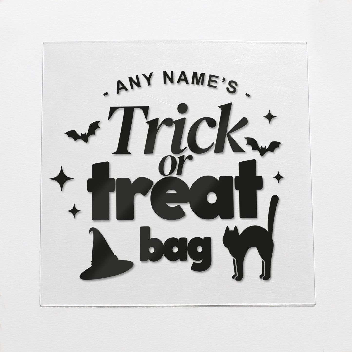 Personalised Trick or Treat Bag Iron On Vinyl Transfer  Custom Halloween Cat & Witch Hat Heat Transfer  DIY Halloween Sweet Bag Decoration