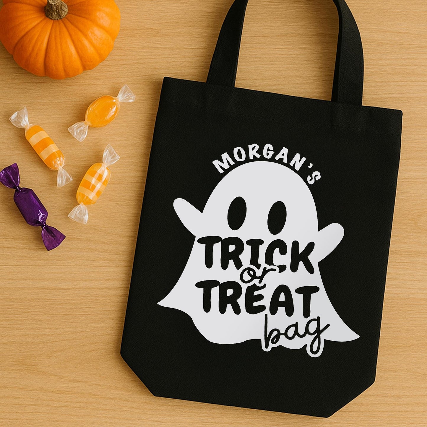Personalised Ghost Trick or Treat Bag Iron On Vinyl Transfer  Custom Halloween Heat Transfer  DIY Halloween Sweet Bag Decoration