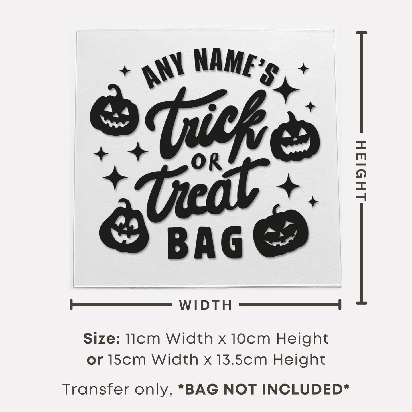 Personalised Pumpkin Trick or Treat Bag Iron On Vinyl Transfer  Custom Halloween Heat Transfer  DIY Halloween Sweet Bag Decoration