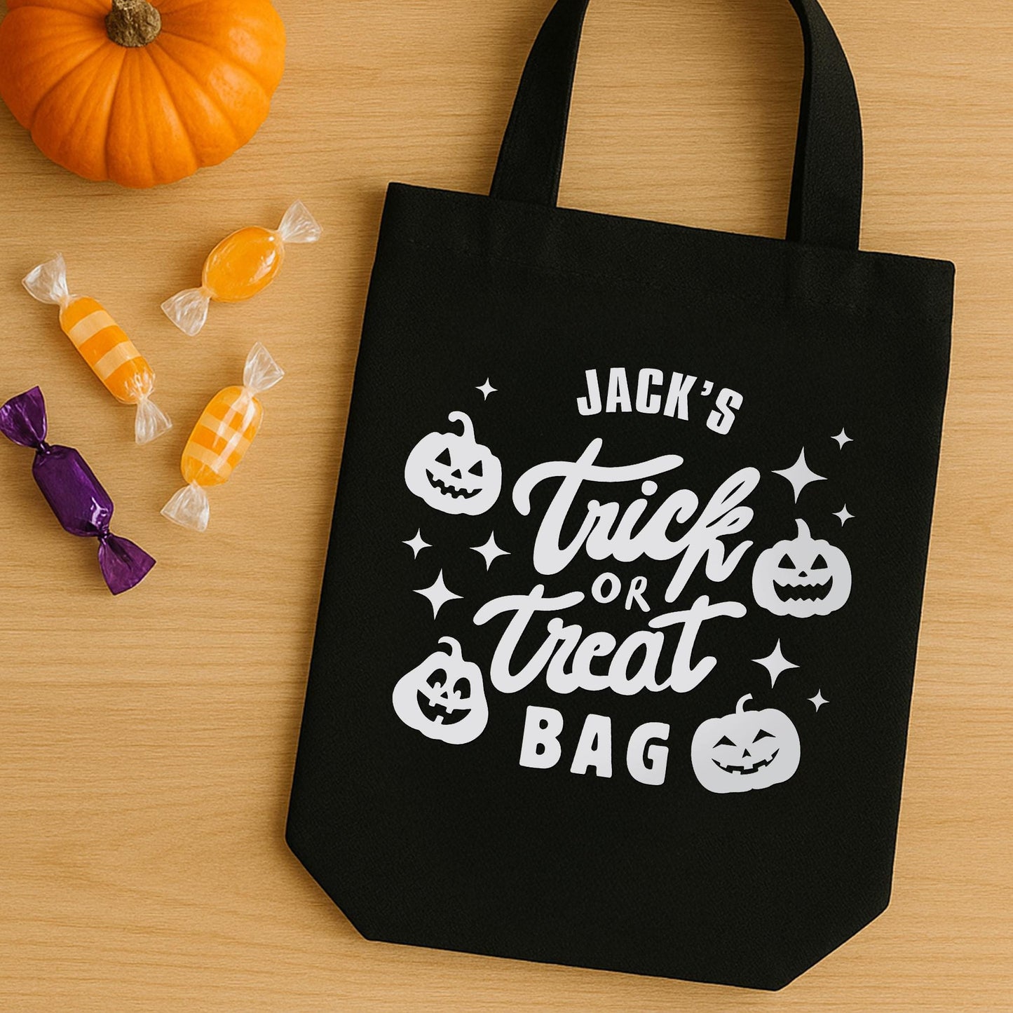 Personalised Pumpkin Trick or Treat Bag Iron On Vinyl Transfer  Custom Halloween Heat Transfer  DIY Halloween Sweet Bag Decoration