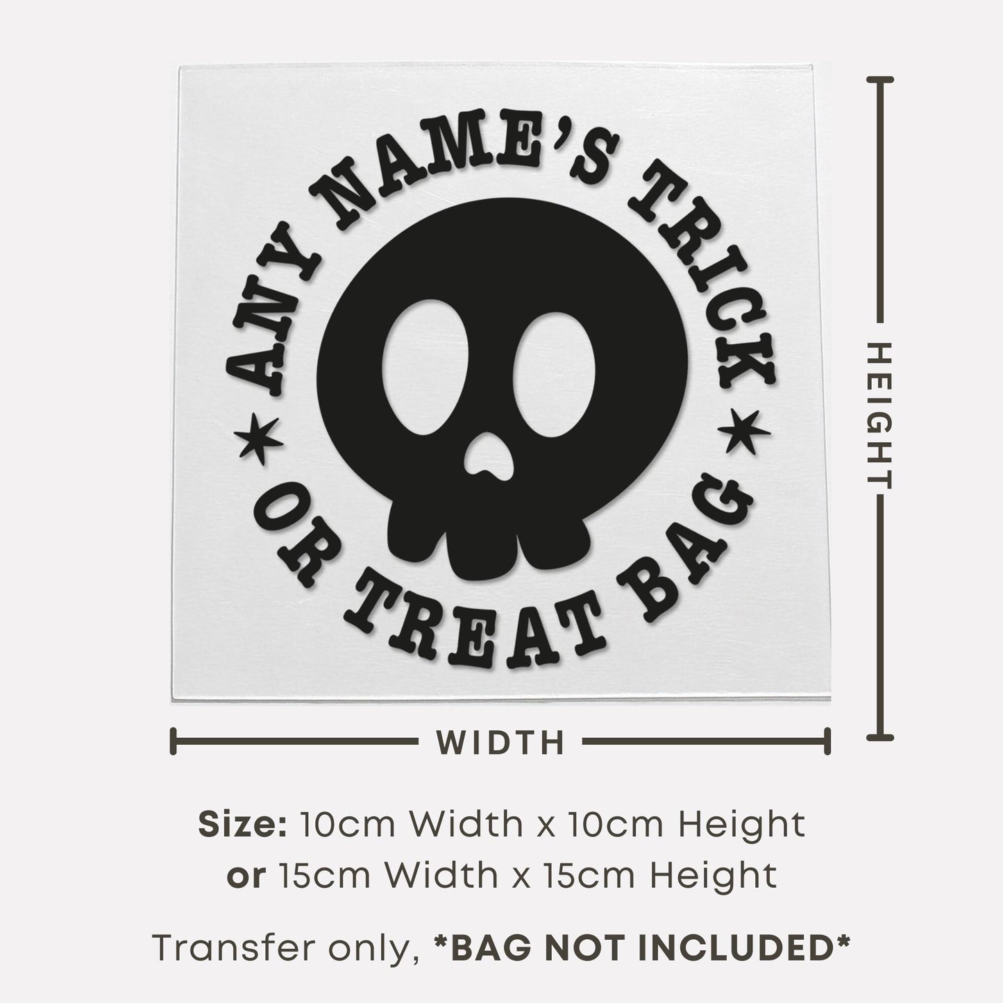 Personalised Skull Trick or Treat Bag Iron On Vinyl Transfer  Custom Halloween Heat Transfer  DIY Halloween Sweet Bag Decoration