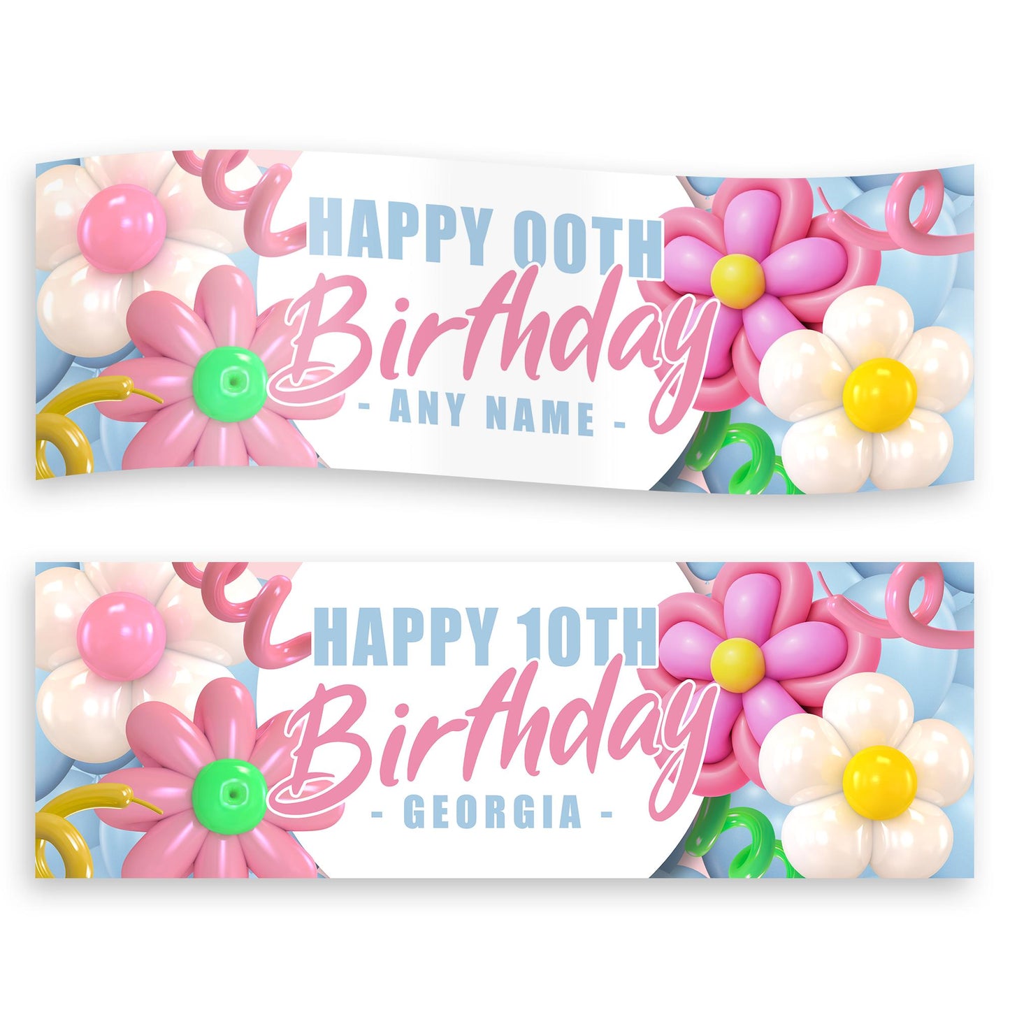 Personalised Flower Balloons Birthday Banner: Custom Pastel Floral Party Decoration   Party Backdrop or Table Decor | for Kids & Teens