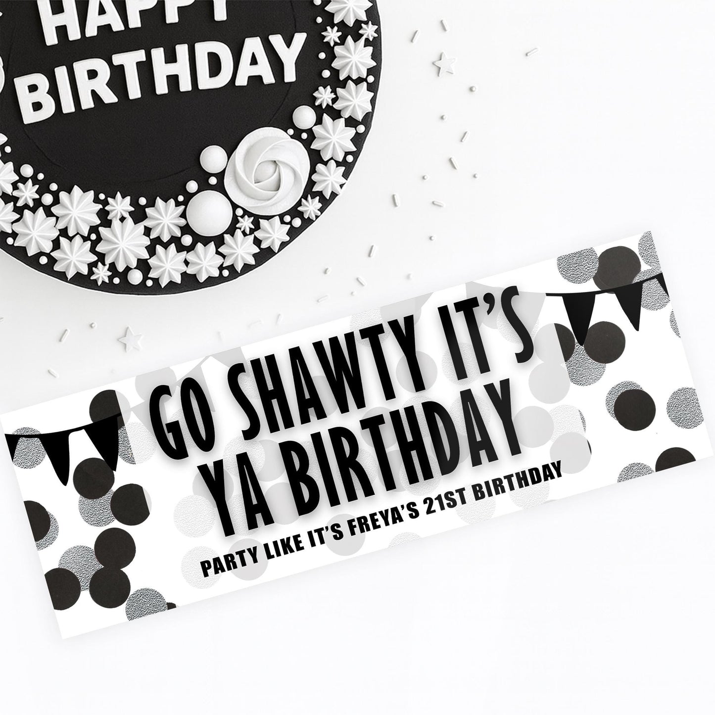 Personalised Go Shawty Its Ya Birthday Banner  Black & White Party Backdrop  Custom Name  Age Birthday Decoration Table Decor