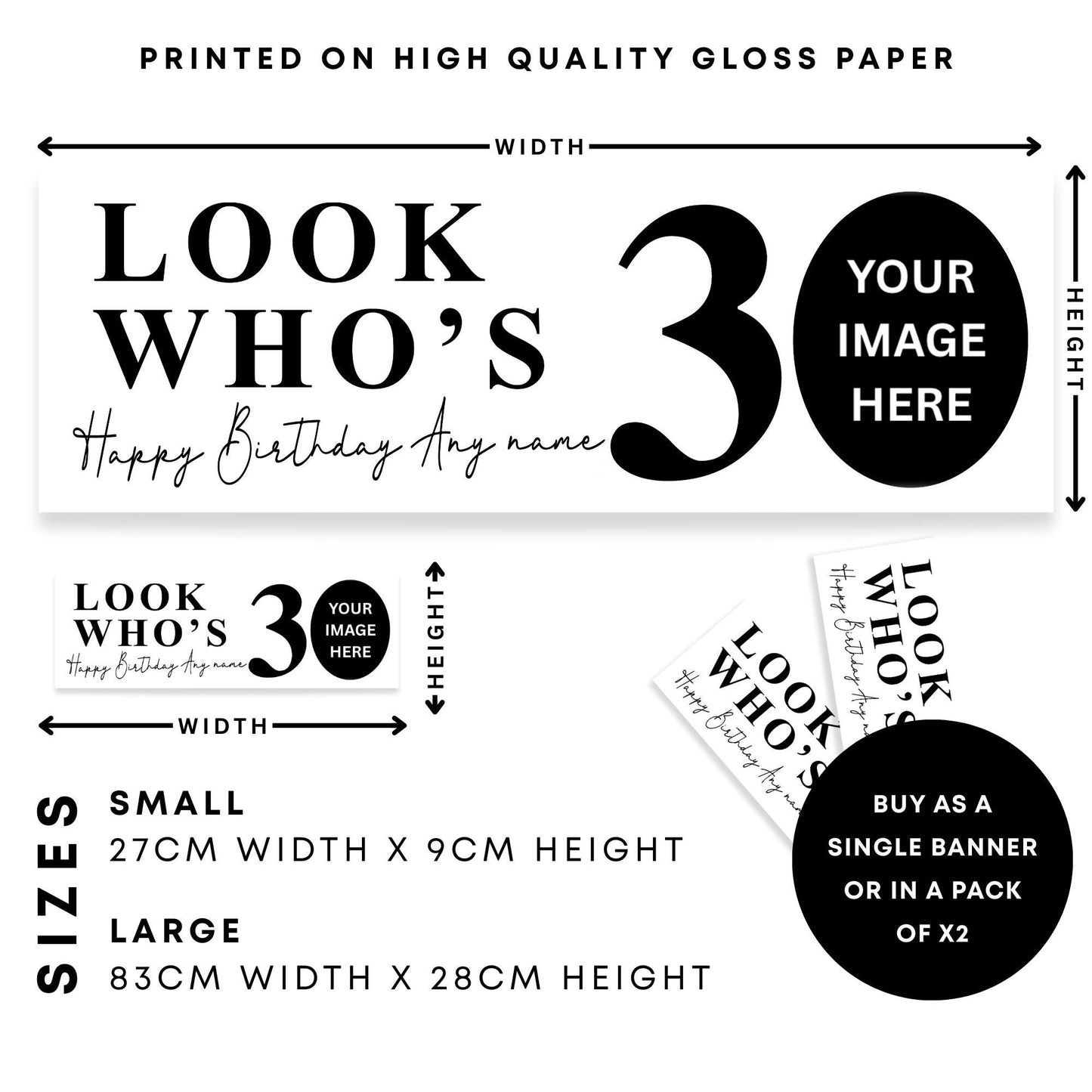 Look Whos Age Milestone Birthday Banner  Personalised Age & Photo Party Decoration  Custom Birthday Party Decor, 30th, 40th, 50th, 60th