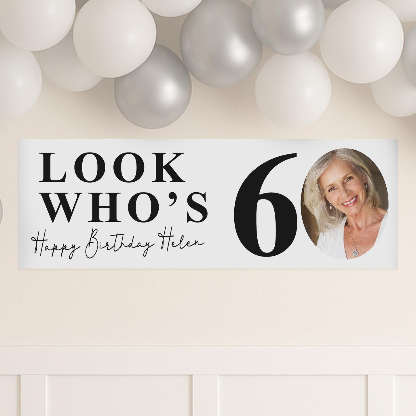 Look Whos Age Milestone Birthday Banner  Personalised Age & Photo Party Decoration  Custom Birthday Party Decor, 30th, 40th, 50th, 60th