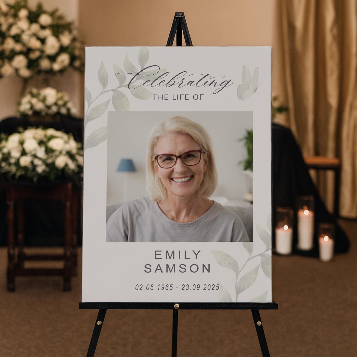 Personalised Funeral Sign – 03: Custom Photo Print for Wake – Celebration of Life Poster – Modern Minimal Photo Memorial Print – A3 & A2