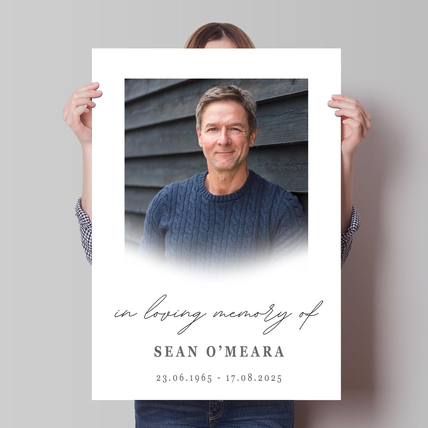 Personalised Funeral Photo Sign  04: In Loving Memory Photo Poster  Soft Minimal Memorial Print for Wake or Celebration of Life  A3 & A2