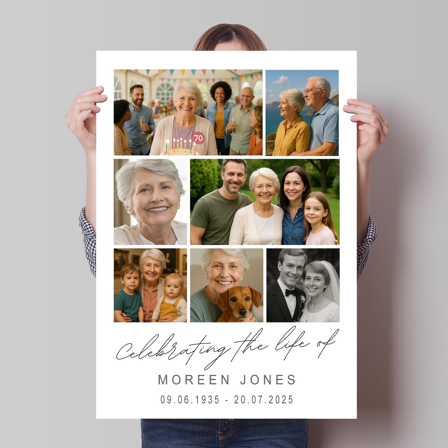 Personalised Funeral Sign  05: Custom Photo Print for Wake  Celebration of Life Collage Poster  Custom Memorial Picture Print  A3 & A2